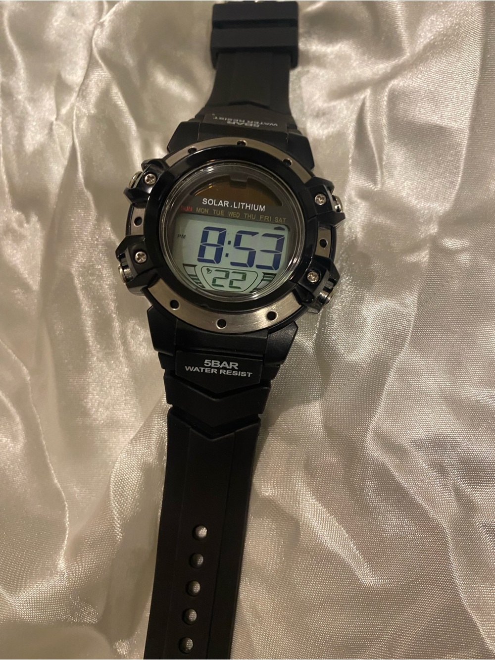 Solar-Lithium Digital Sports Watch - Black